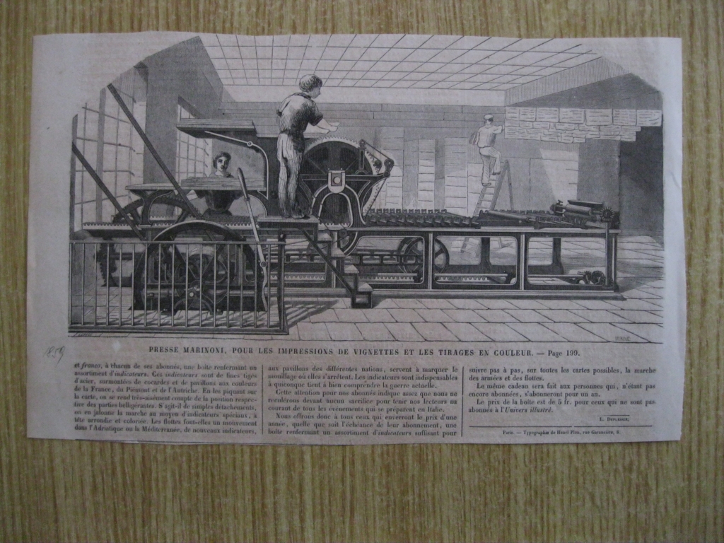 Prensa Marinoni, para impresión de viñetas, 1859